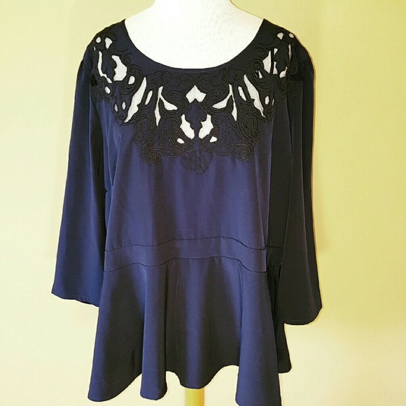 Plus Size Navy Peplum Top - Picture 1 of 4